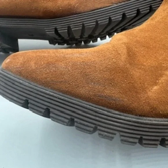 American Eagle Womens Cognac Brown Faux Suede Sherpa Lined Chelsea Boots Size 9 - Picture 5 of 9